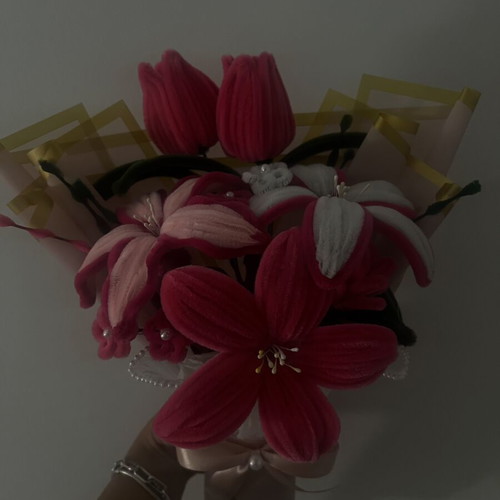 Handmade flower bouquet made of chenille wire