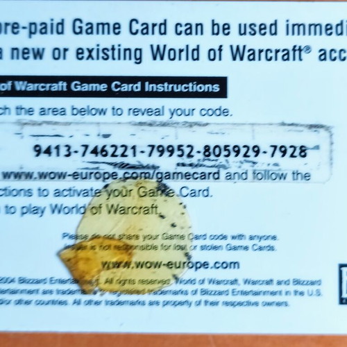 World of Warcraft prepaid game card used