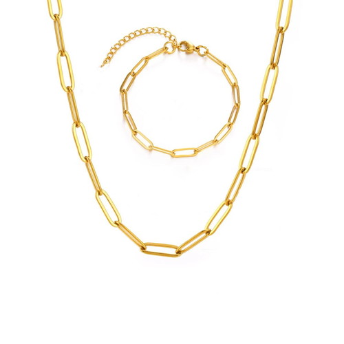 18K 5macro Gold Plated Necklace and Bracelet Set, Length 60cm and 20cm