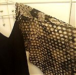  Nidodileda Vintage Ολόσωμη φόρμα μαύρη Jumpsuit με δανδέλα μανίκια, ξώπλατη