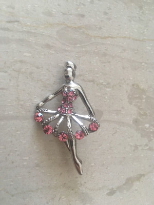 Ballerina pin like new, silver with pink rhinestones