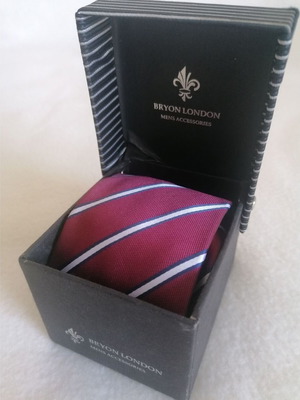 Bryon London Tie New Burgundy with Silver Stripes Gift Box