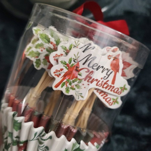 Christmas food decorations and gold glass balls pack new