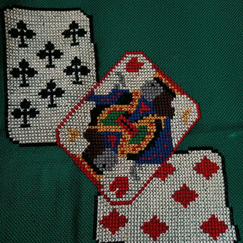 Handmade linen bridge tablecloth like new, hand embroidered