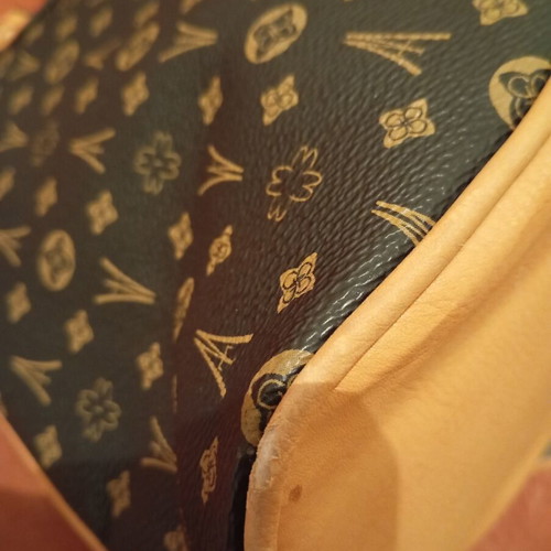 Black handbag with brown monogram pattern, No Name