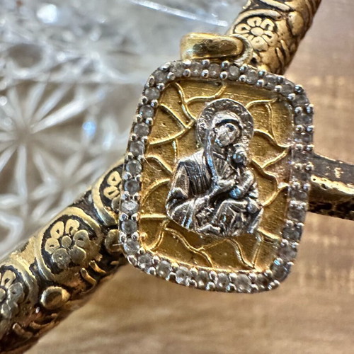 Pendant amulet 925 silver two-tone with zircon like new