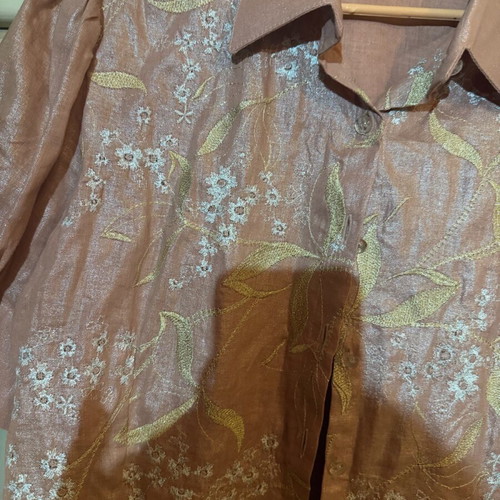 Summer shirt like new, nude pink beige with embroidery