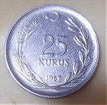  Τουρκικό νόμισμα 25 Κουρούς, 1967