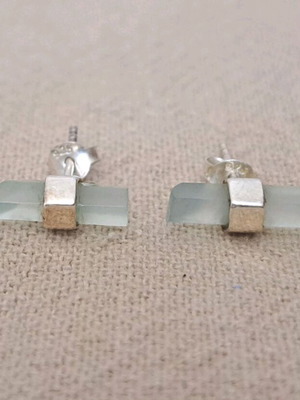 Silver stud earrings with aqua chalcedony like new