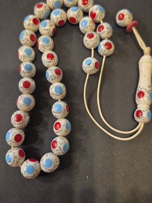 Komboloi new, bone with turquoise and coral beads 11mm, 31 beads