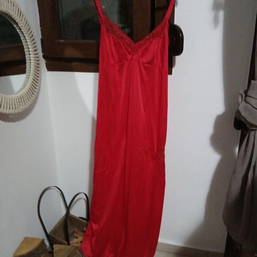 Satin nightdress set with straps and jacket, new, red, size M