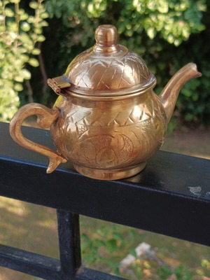 Vintage brass Moroccan teapot like new with engraved designs