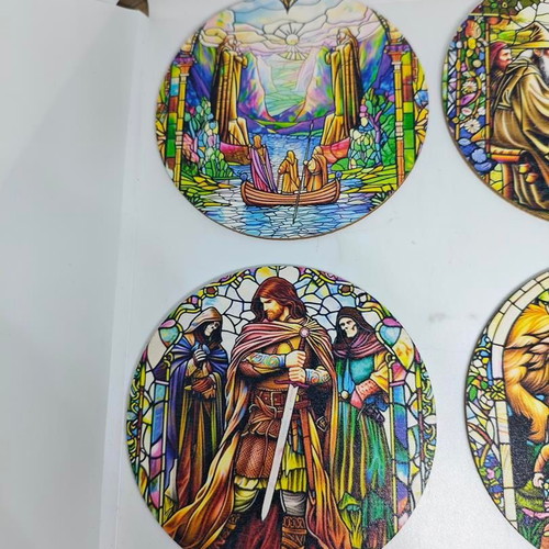 Lord of the Rings wooden coasters like new with stained glass design