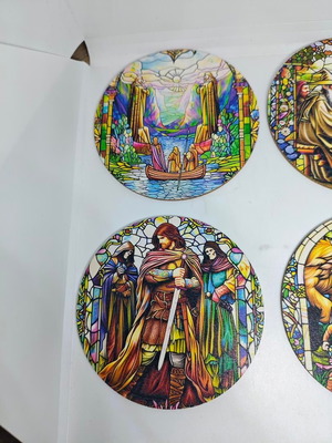 Lord of the Rings wooden coasters like new with stained glass design