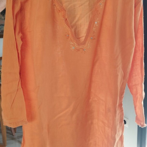 Cotton tunic kaftan L/XL coral with embroidery new