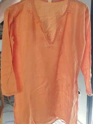 Cotton tunic kaftan L/XL coral with embroidery new