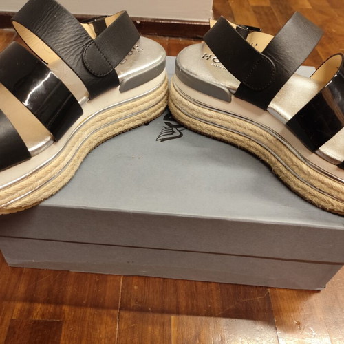Hogan black leather platform sandals size 36.5