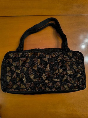 Evening handbag with beads like new, black and brown