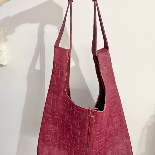 KEM red frained leather tote shoulder bag new