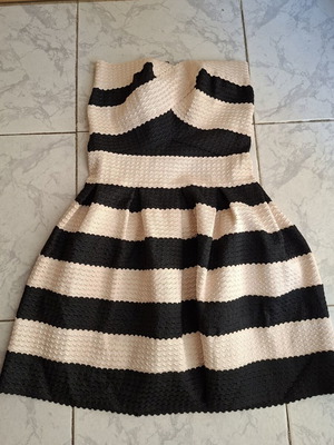 Strapless short dress with beige and black stripes, size S