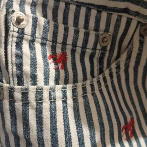 Ralph Lauren denim skirt for girls, age 10, railroad stripe with red lobsters embroidery