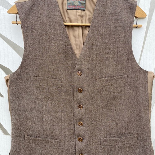 Luciano Barbera men's 3-piece suit, brown herringbone