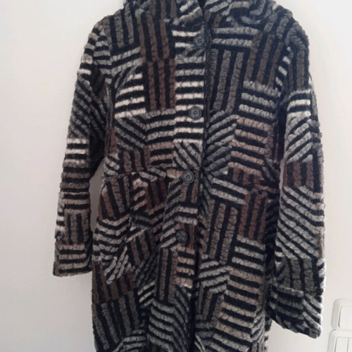 Coat used, warm with hood, black multicolor, sizes M and L
