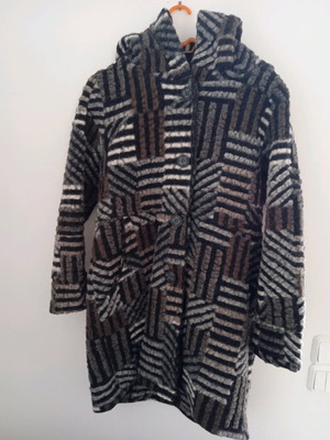 Coat used, warm with hood, black multicolor, sizes M and L
