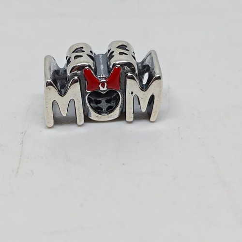 Disney Minnie Mouse "MOM" Silver Charm S925 like new with Red Bow
