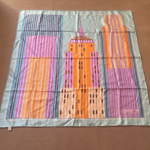 Christian Dior scarf used, vintage silk, purple and turquoise