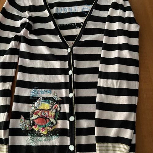 Knitted cardigan used with embroidery on back, size S, black