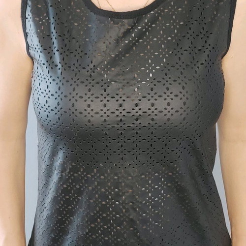Sleeveless black top with leatherette and lace like new