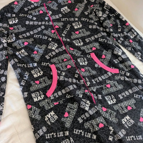 Onesie fleece like new, gray and pink, size L