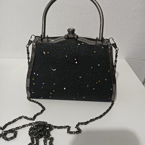 Evening bag black with glitter and shoulder chain like new