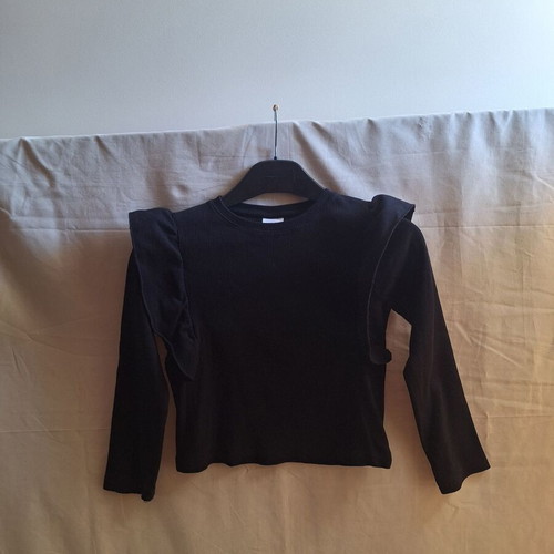 Zara Kids black ribbed long sleeve ruffle top, size 9 years 134 cm