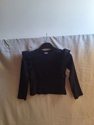 Zara Kids black ribbed long sleeve ruffle top, size 9 years 134 cm