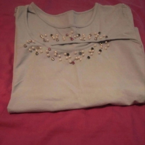 Cotton short-sleeve shirt with pearls turquoise one size new