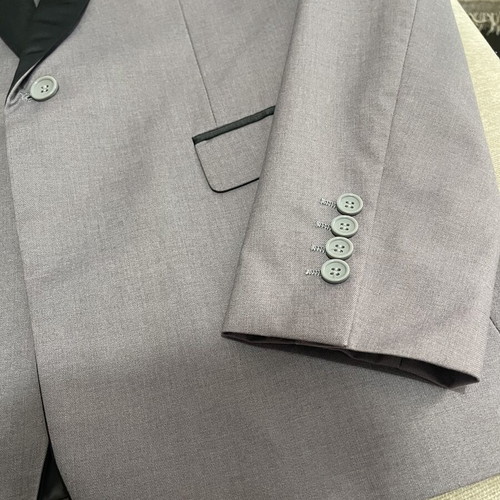 Light Grey Tuxedo Suit Set with Black Satin Shawl Collar, Size L