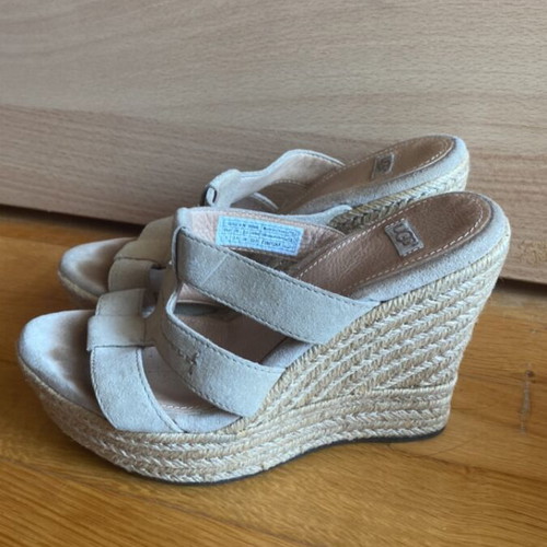 Ugg Tawnie women's platform espadrille sandals, beige suede