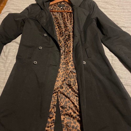 More black trench coat used with leopard lining, size M
