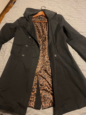 More black trench coat used with leopard lining, size M