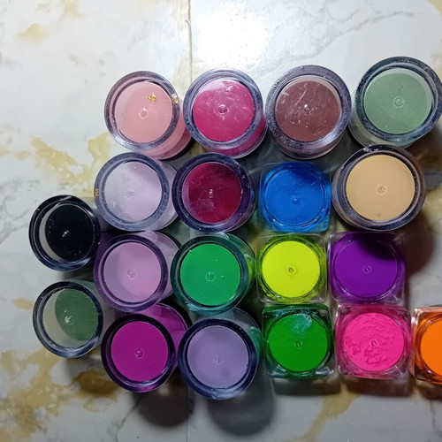 Nail art pigments and glitters used, various colors
