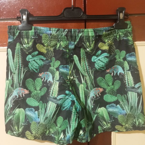 CALI kids swim shorts used, tropical reptile print, size 146 cm