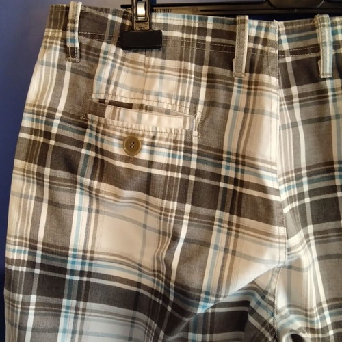 Men's checked bermuda shorts used, size 38, 100% cotton, blue and brown