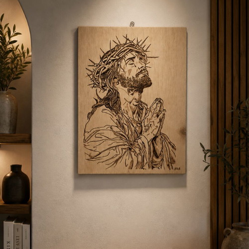 Handmade pyrography on sea wood A4 size like new