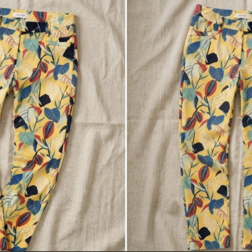 Promod women's pants with tropical print like new, slim fit 7/8 length