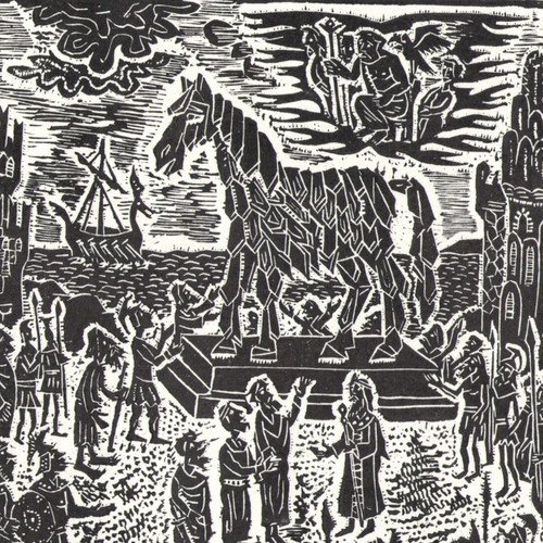 Iliad Illustration Trojan Horse new linocut print