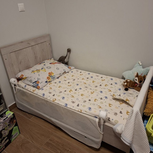 Convertible cot bed with mattress and drawer, grey