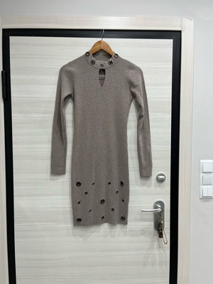 Women's wool beige dress new with metal rings