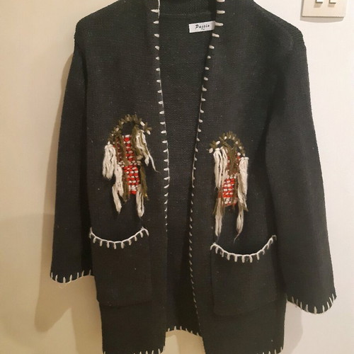 Long cardigan with designs like new, gray